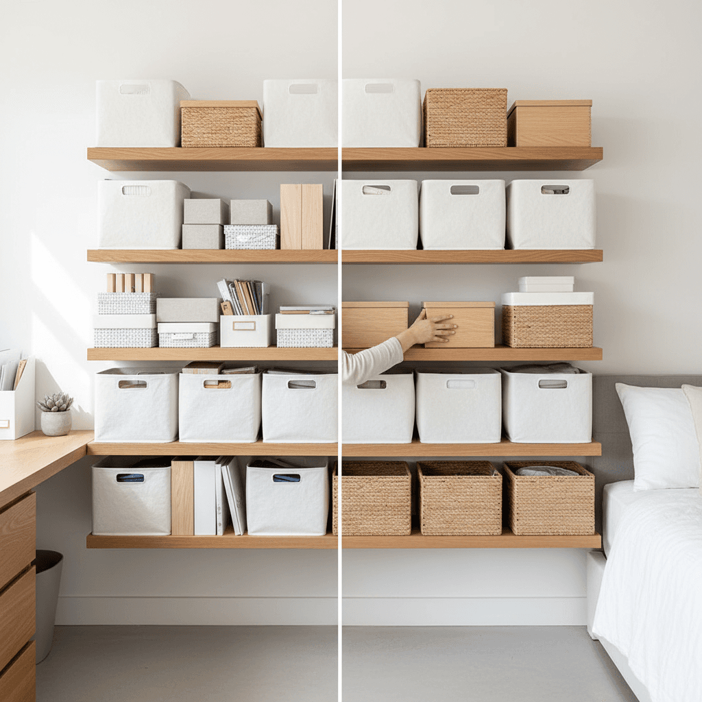 Neatly organized shelving and storage in a residential space
