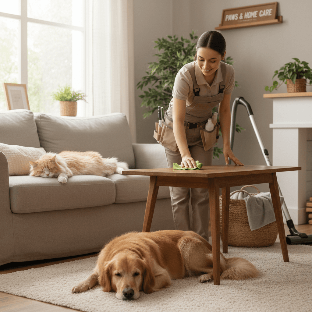 Pet-safe cleaning in progress with animals present in the home