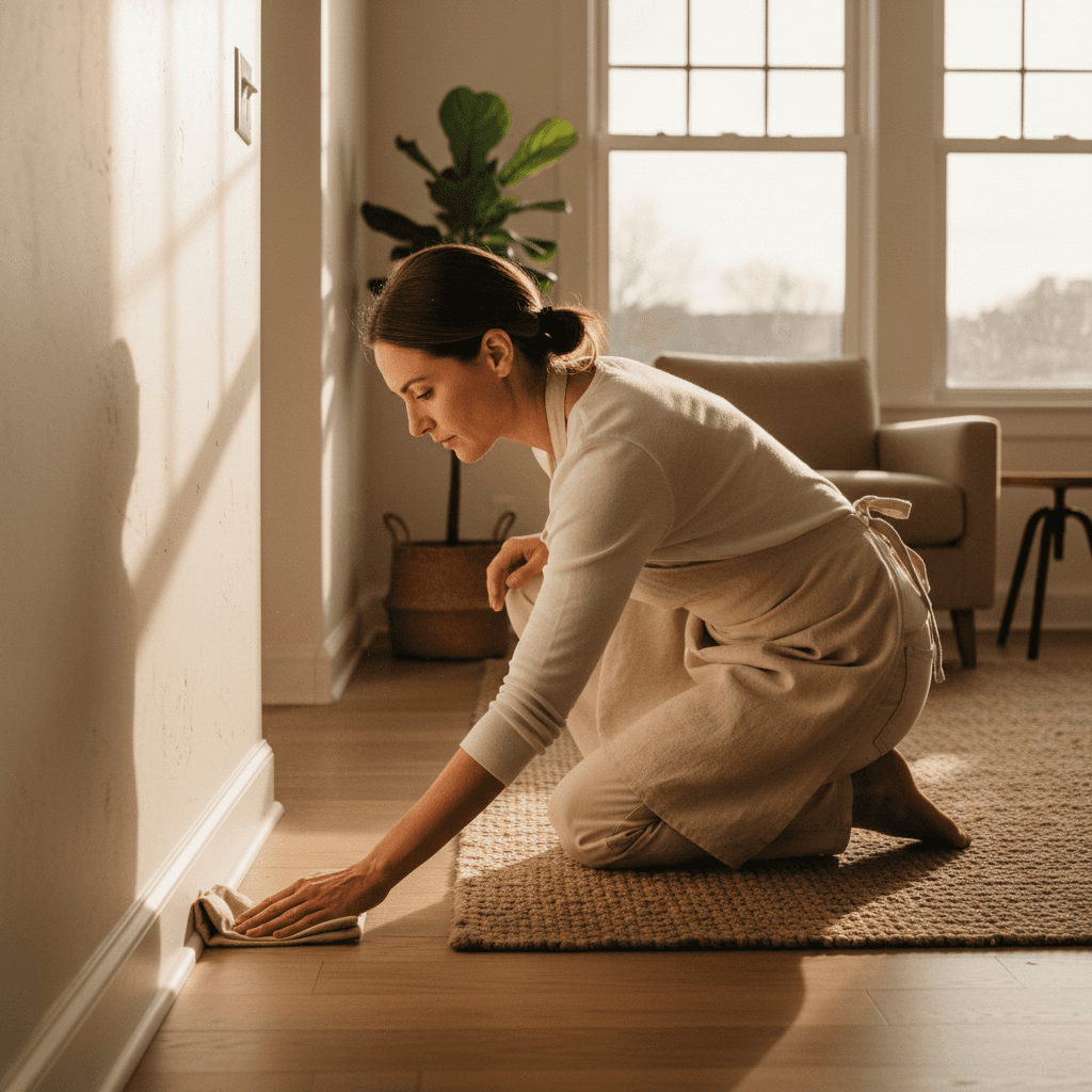 Professional deep cleaning of baseboards and corners