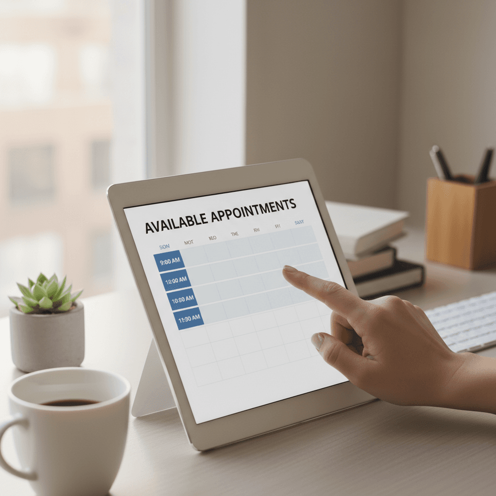 Digital scheduling interface showing flexible booking options